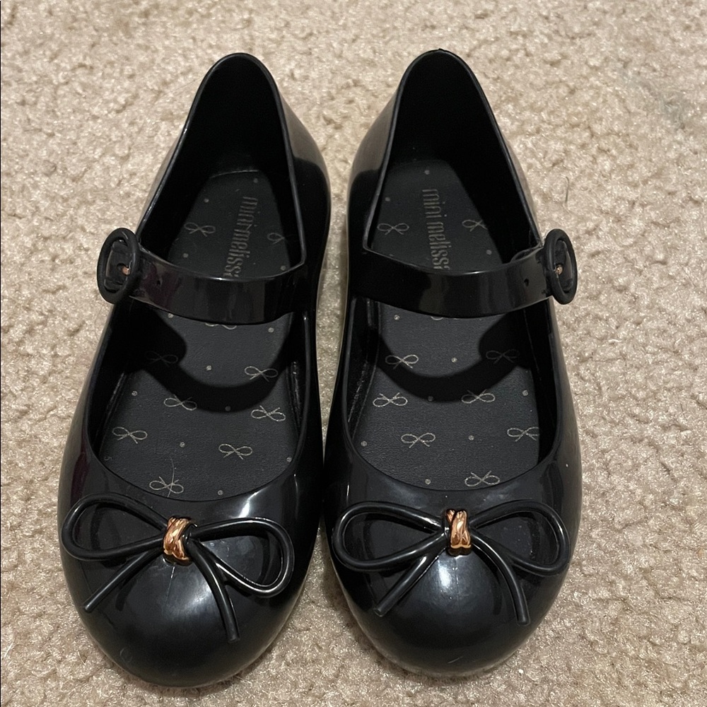 Mini Melissa Black Dress Shoes with Bow Accent